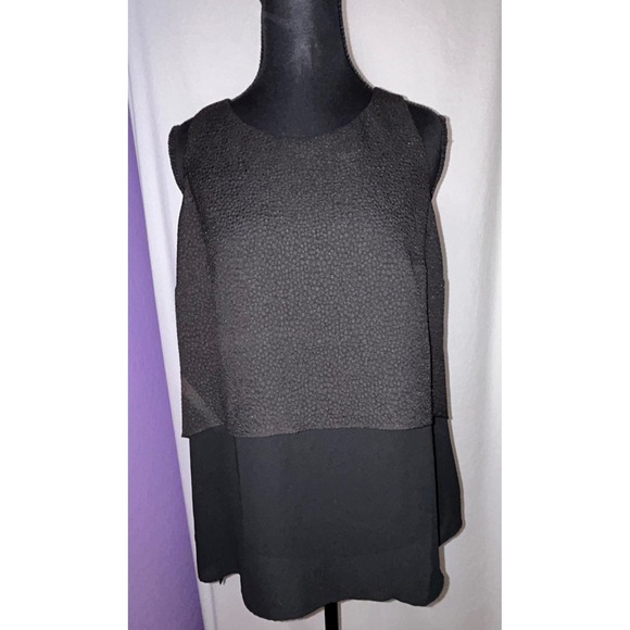 Alfani Petite Black Sleeveless Overlay Top Textured Blouse Size 6P Career - Picture 1 of 9